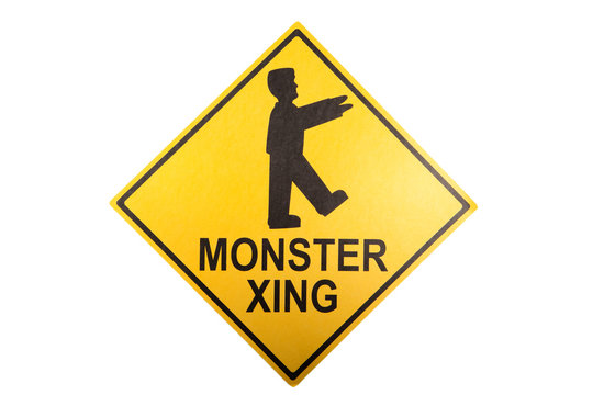 A monster crossing sign for Halloween