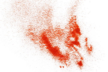Pile of red paprika powder isolated on white, top view