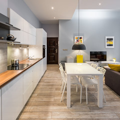 Apartment with kitchen and table