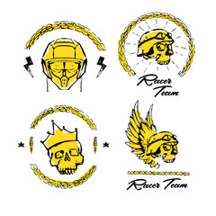 Moto biker theme, icon set. Cafe racer. Golden