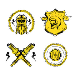 Moto biker theme, icon set. Cafe racer. Golden