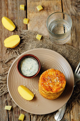 Mashed Potato Cheese Pancakes with Greek Yogurt Dill Sauce