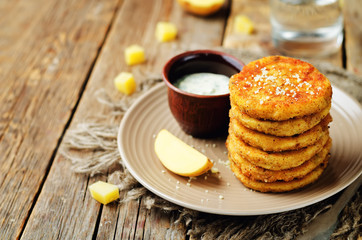 Mashed Potato Cheese Pancakes with Greek Yogurt Dill Sauce