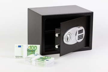 Safe Deposit Box, Pile of Cash Money, Euros.