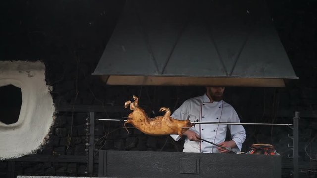 Roasted pig on the spit