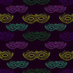 Seamless festive pattern with masks, doodle style.