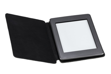 black ebook reader or tablet on white background