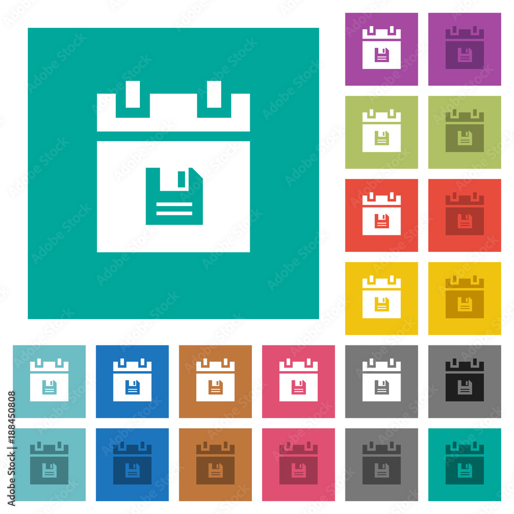 Poster save schedule data square flat multi colored icons