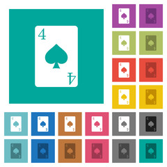 Four of spades card square flat multi colored icons