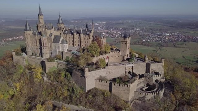 Flight around Hohenzollern Castle in the Swabian Jura, Baden-Wurttemberg, Germany. Original untouched LOG format.
