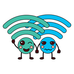 cartoon wifi internet signal kawaii character vector illustration  