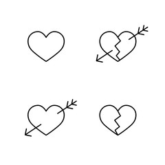 hearts romance thin line black icons set