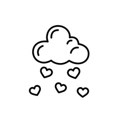 cloud and rain of hearts thin line black icon