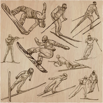 Winter Sport. Skiing and snowboarding. An hand drawn pack.