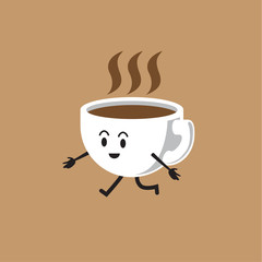 Coffee logo funny character. Vector illustration.