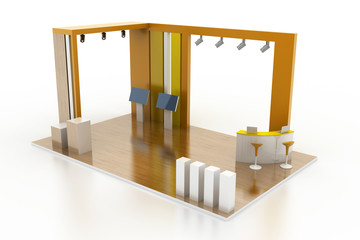 Exhibition stand on white, original 3d rendering and models