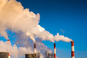 pipe of combined heat and power plant - ecology problems in the city