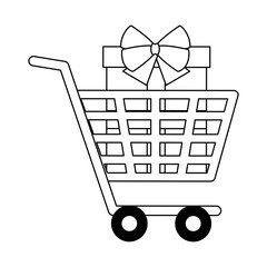 shopping cart with giftbox present icon vector illustration design