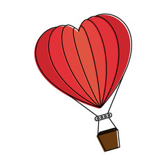 romantic travel in balloon air hot with heart shaped vector illustration design