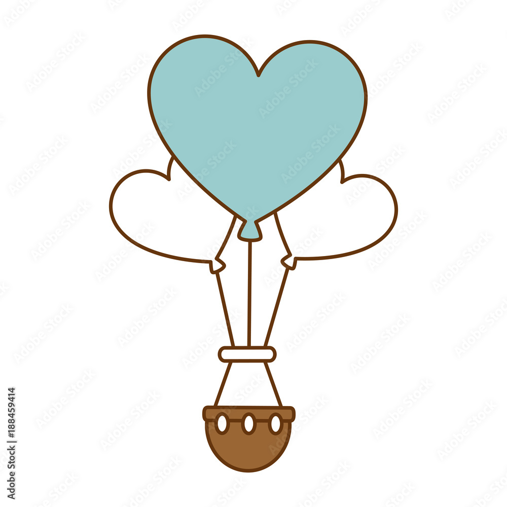 Wall mural romantic travel in balloon air hot with heart shaped vector illustration design