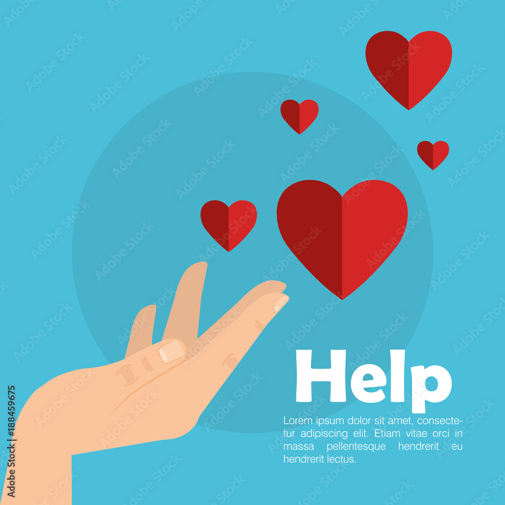 Sticker hand with heart help vector illustration design