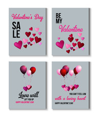 Valentines Day Greeting Cards, Love Holiday Sale Banner Ads Vector Set. Romantic Background, Gift Voucher Template. Valentines Day Greeting Cards, Ads Retro Decoration Sale Banner with Lettering