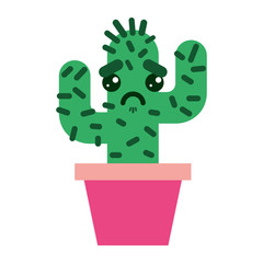 cartoon potted cactus kawaii character vector illustration