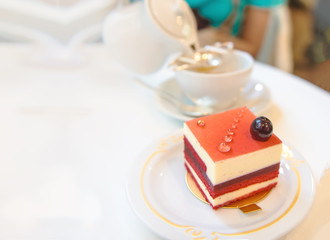 sweet cake with afternoon tea time