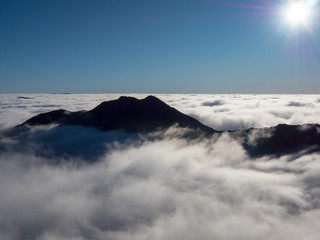 Aerial view of Snowdonia National Park and mountains, Wales, UK.