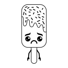 kawaii ice cream stick cartoon character vector illustration outline design
