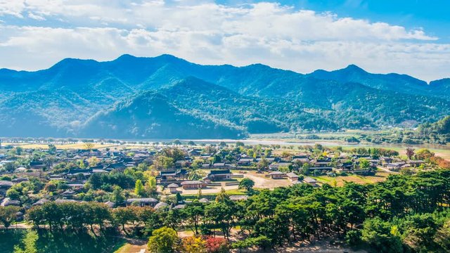 Shooting the Andong Hahoe Folk Village [UNESCO World Heritage] as a time-lapse. Zoom in