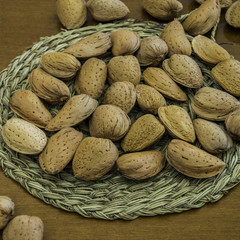 Ecological almonds with peel from an exploitation in the South of Spain before breaking to toast and eat.