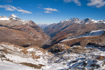 Amazing panorama from matterhorn glacier paradise to Zermatt, Alps, Switzerland