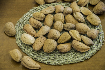 Ecological almonds with peel from an exploitation in the South of Spain before breaking to toast and eat.