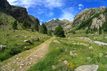 Fototapeta na wymiar Hiking trail in the Vallee des Merveilles in the south of France on a sunny summer day