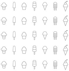 This is a vector line drawing of ice cream icons.
