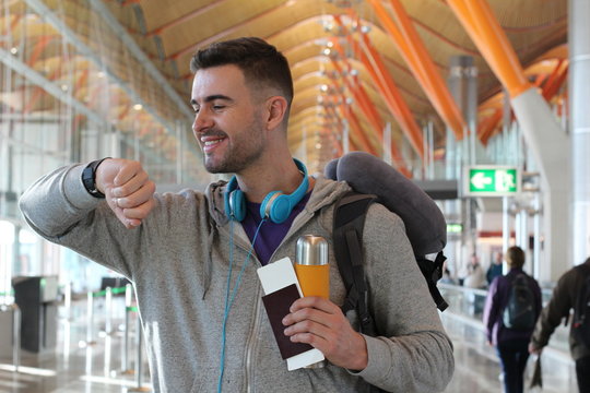 Happy traveler about to board 