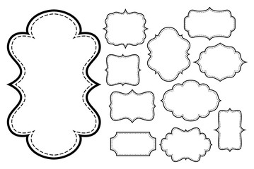 Obraz premium set of vintage style frames, white fill black stroke and dashed outline frame