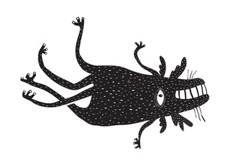 Black and white beast creature. Vector illustration.