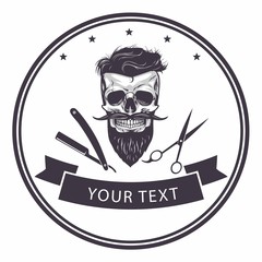 Barbershop Logo Template. Bearded Skull Vector Illustration