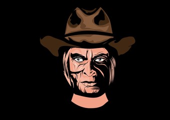 Portrait Face of the cowboy men, vector illustration