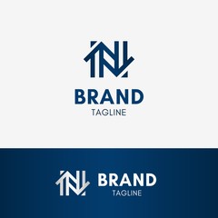 Letter N Home Logo template element symbol in dark blue color