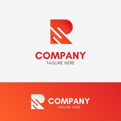 Letter R Three Lines Logo template element symbol in orange color