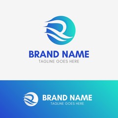 Letter R Wave Logo template element symbol in ocean color