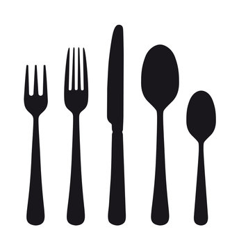The contours of the cutlery. Spoon, knife, forks. Ready to use vector elements.