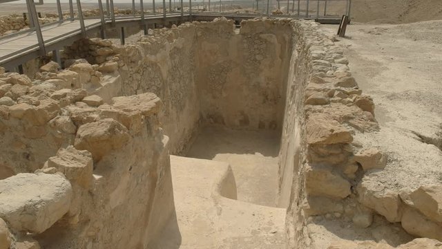 close up of the entrance to a ritual water bath at qumran near the dead sea in israel