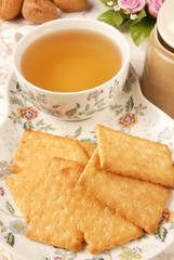 Honey-oats coconut biscuit on wooden table 
