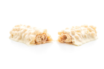 white chocolate with caramel and cereal crispy bar