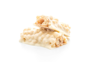 white chocolate with caramel and cereal crispy bar