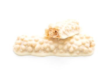 white chocolate with caramel and cereal crispy bar